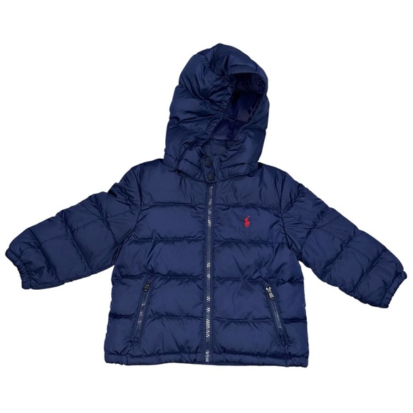 Polo Ralph Lauren Navy Blue Ripstop Hooded Down Jacket Coat size 24 Months - Picture 1 of 10